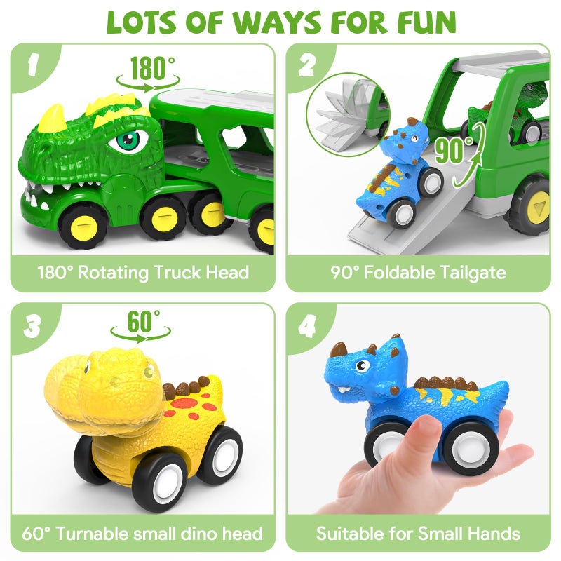 HEGUD Toddler Car Toys for 1 2 3 4 5 Year Old Boy, 5-in-1 Dinosaur Vehicle Trucks Toys for Toddlers 1-3 with Sounds & Lights Toys for Boys 4-7 Toys for Age 2-4 Dinosaur Toys for Kids 3-5 - Image 3